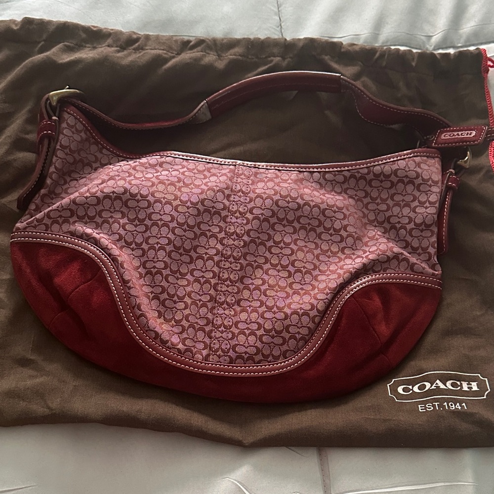 Coach Burgundy and Pink Hobo Bag